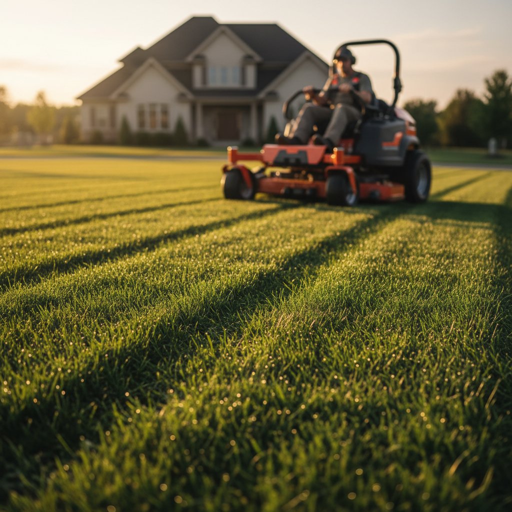 Professional lawn mowing service with perfectly manicured grass in London